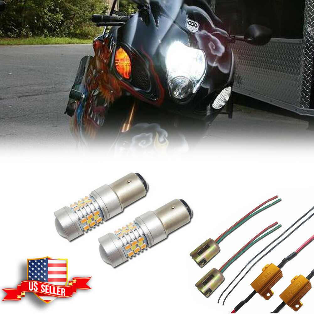 1157 White Amber Switchback LED Turn Signal DRL Light Bulbs For Suzuki Hayabusa