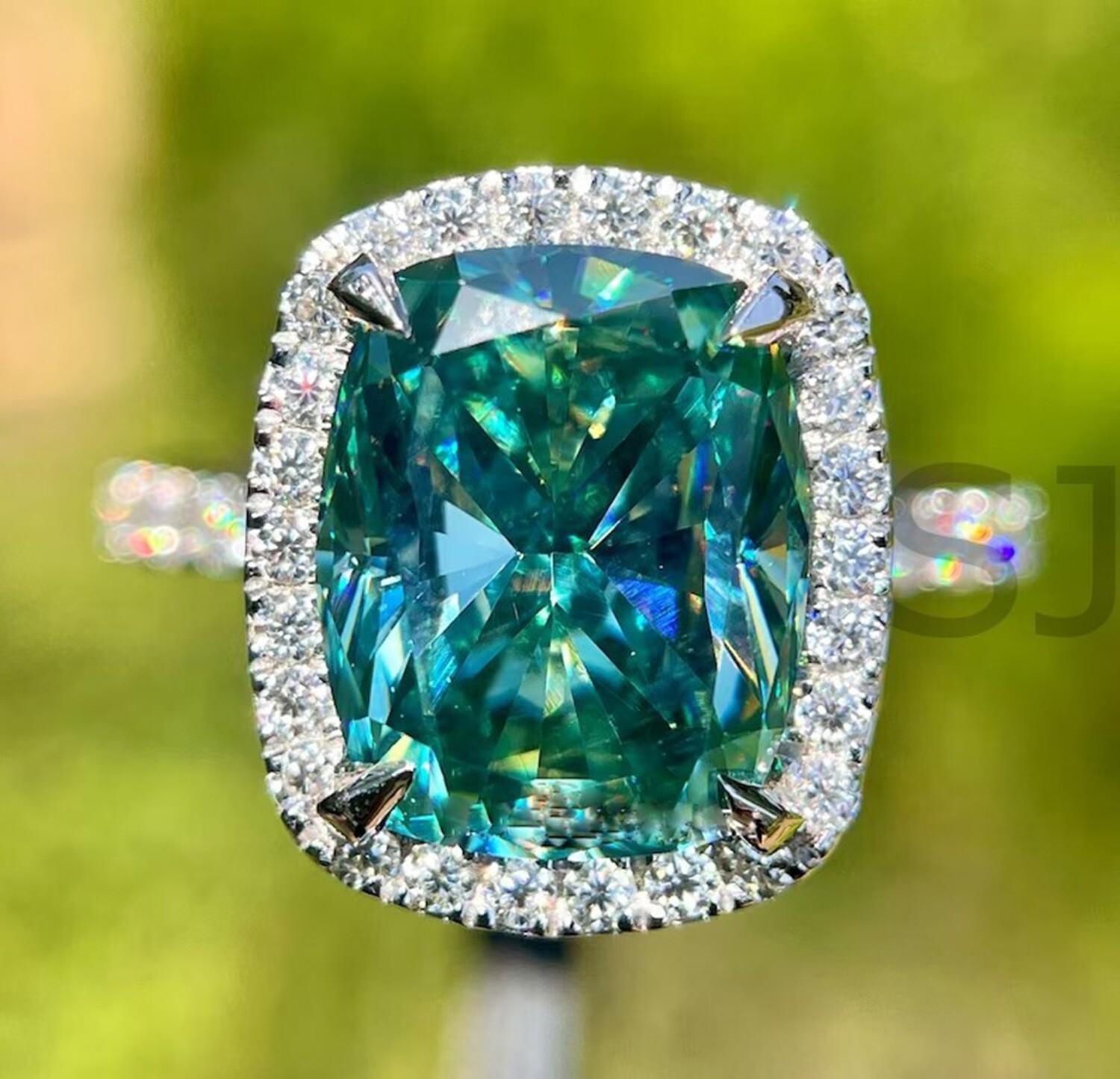 7.00 Ct Blue Lab Grown Diamond Cushion Cut Solitaire Ring 925 Sterling Silver