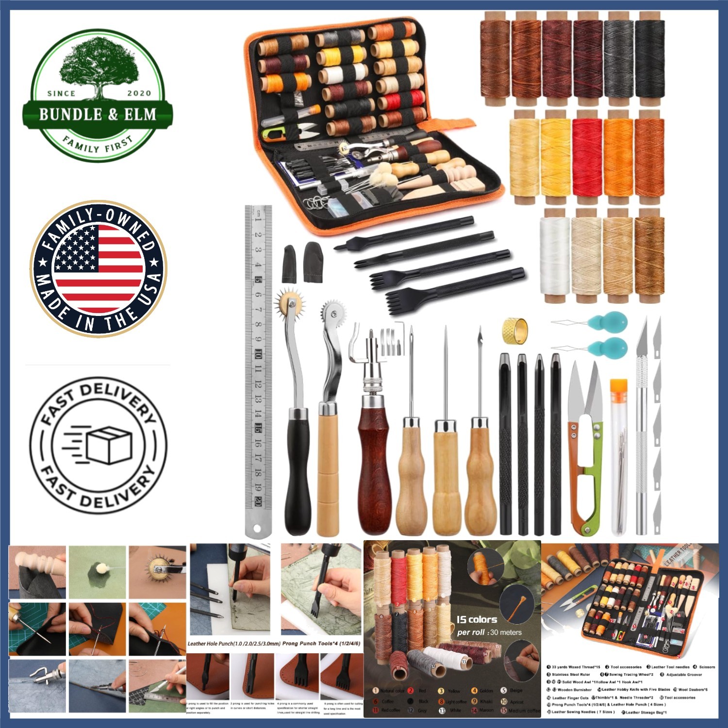 Practical Leather Tool Set for Crafting with Various Punch Sizes and Accessories