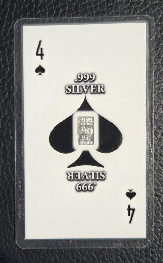 Playing Card 4 of Spades 2.5 Grain .999 Fine Silver Bar