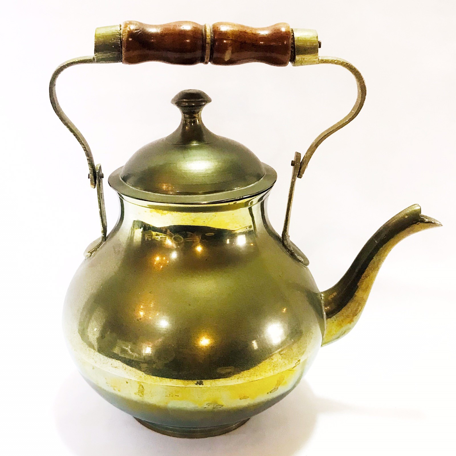 Vintage Small Brass Tea Kettle Wooden Handle 3 Cup Capacity