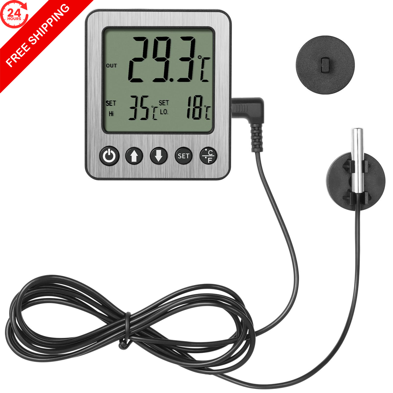 Refrigerator Thermometer Freezer Alarm Digital TH2, Black