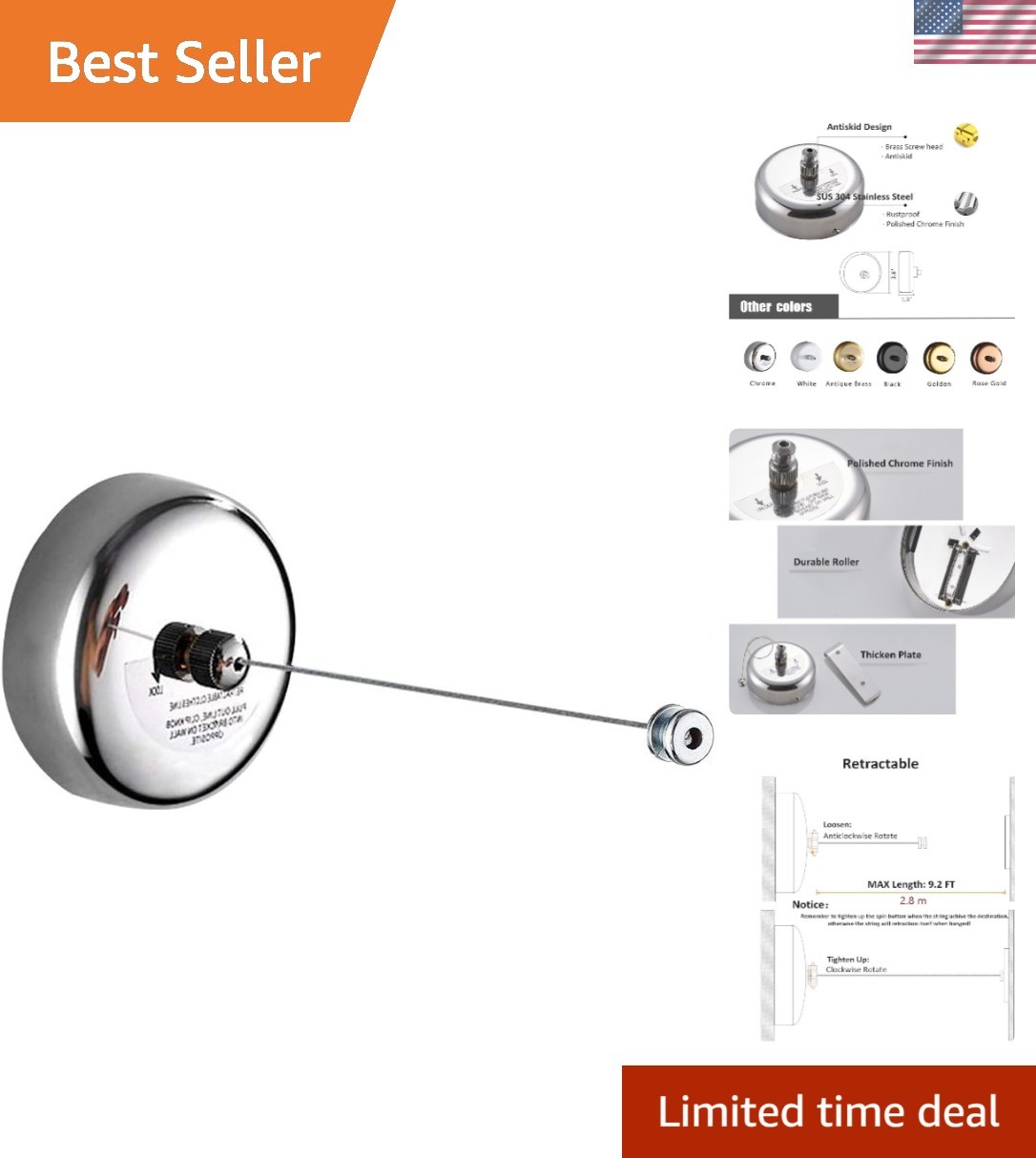 Versatile 9.2ft Stainless Steel Clothesline - Indoor and Outdoor Drying Solution