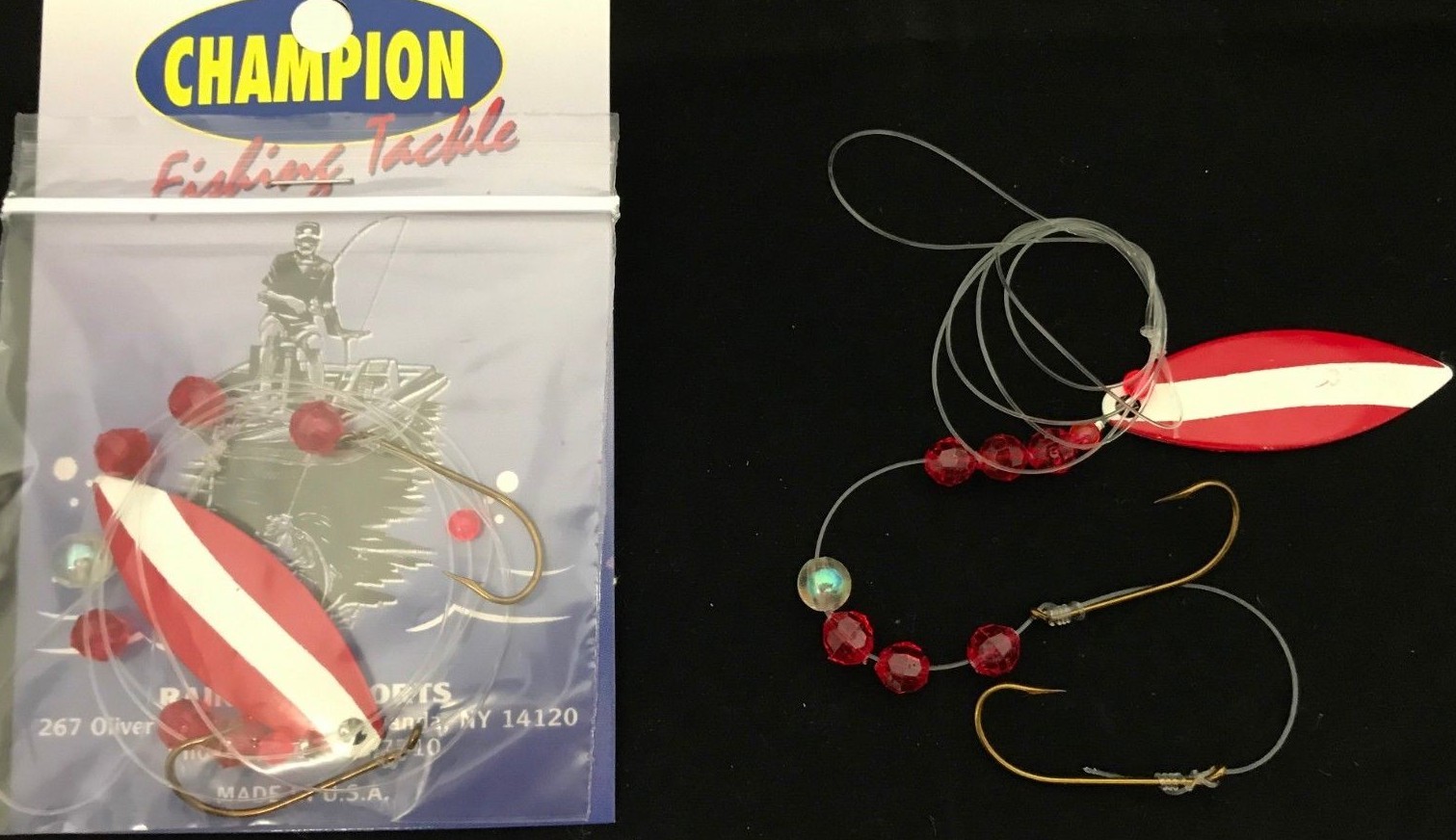 2 CHAMPION WORM HARNESS #4 WILLOW LEAF PAINTED RED/WHITE STP  1 BLADE