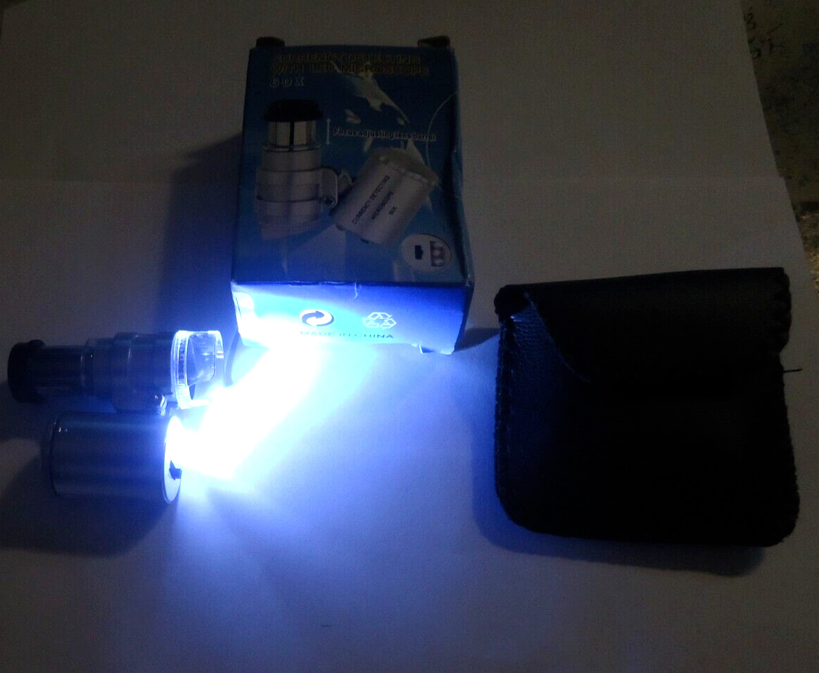 1- 60x microscope blue light white light with cases pocket size #lot02