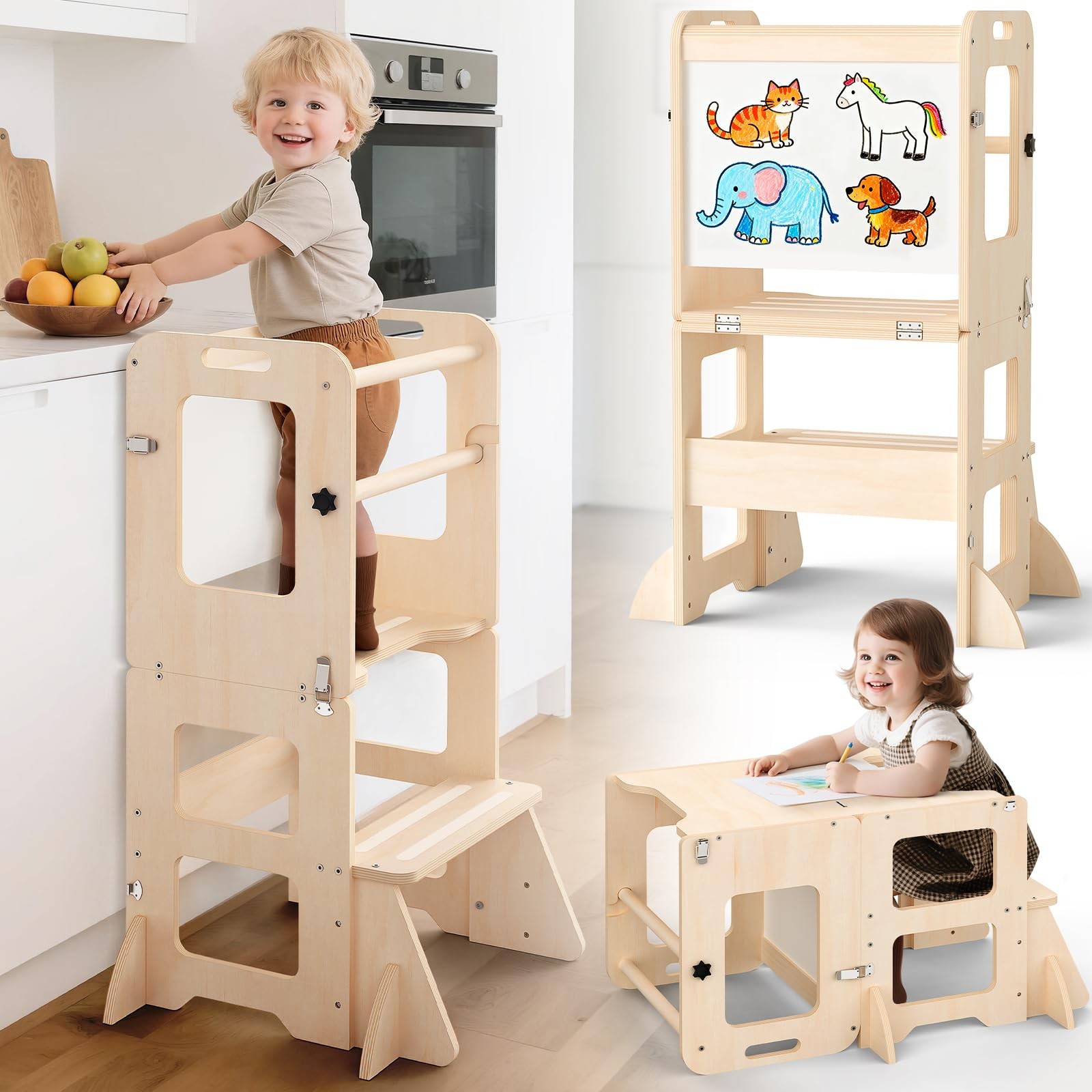 Woodure 4-in-1 16 cm (W) x 45 (L) x 34 (H), Original Wooden Colour