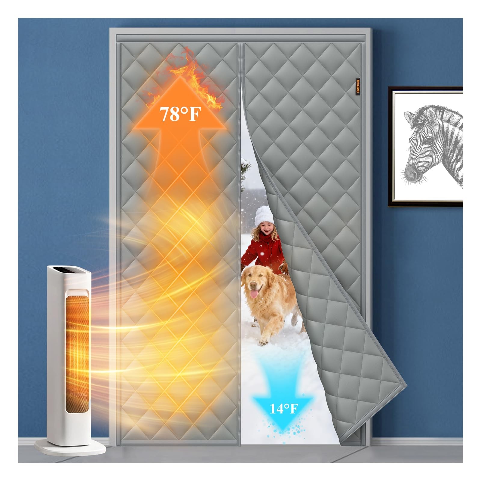 Magnetic Thermal Insulated Door Curtain, Fits 32'' x 80'' Door(Curtain Size 3...