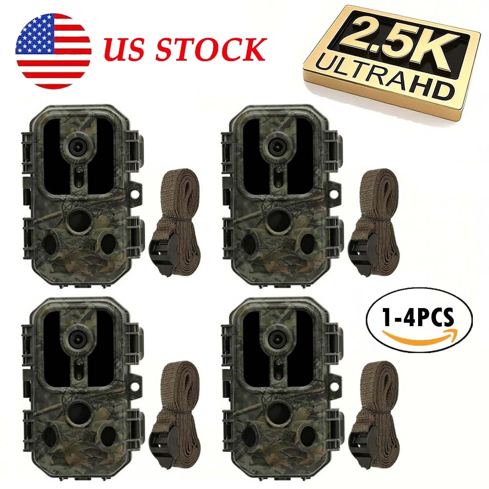 1-4PKS Trail Camera 24MP 2.5K Hunting Wildlife Cam Motion Activated Night Vision