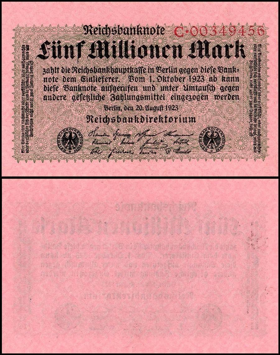 Germany 5 Millionen - Million Mark, 1923, P-105a.1, UNC