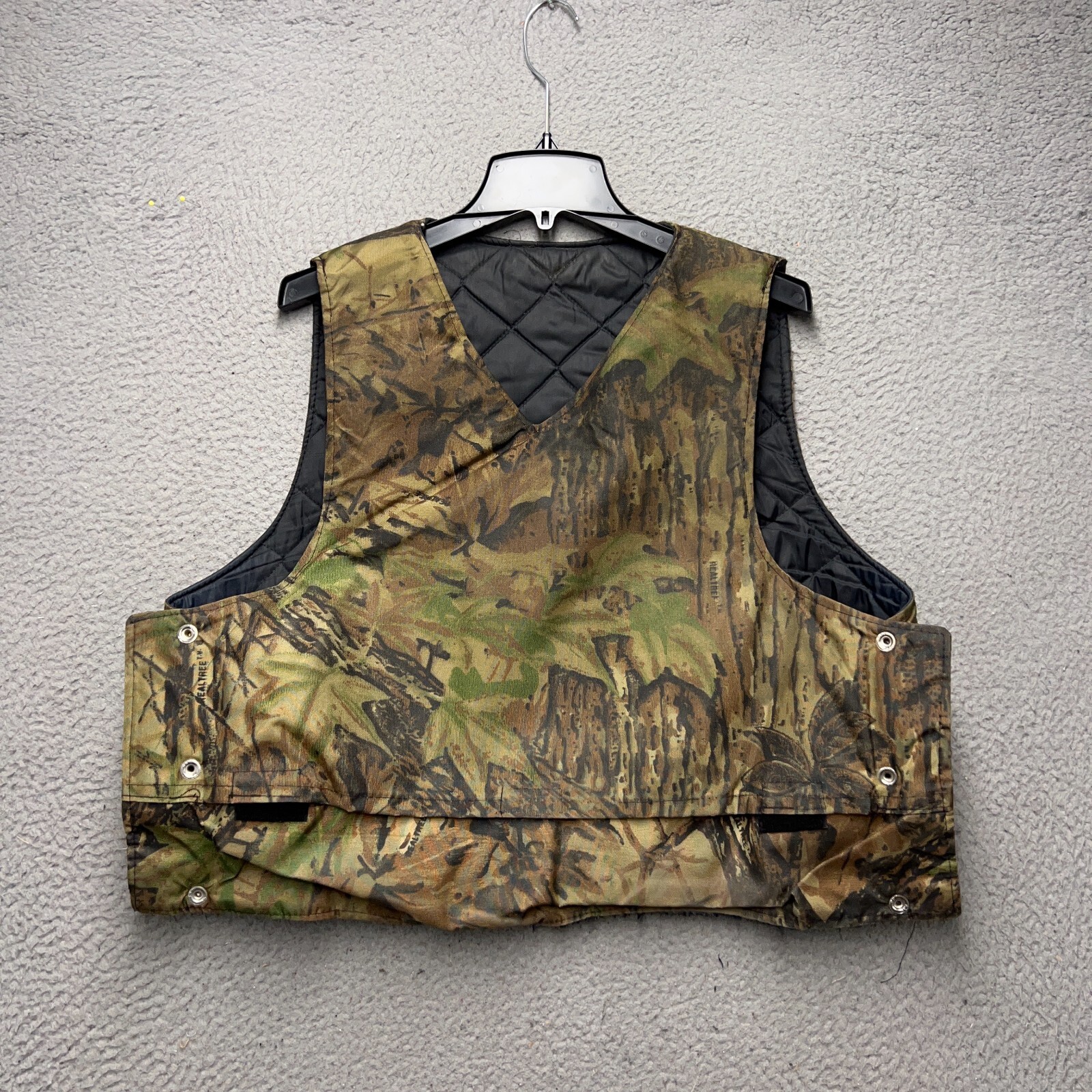 Real Tree Vest Mens Large Green Camo Quilted Tactical Cargo Pockets No Inserts