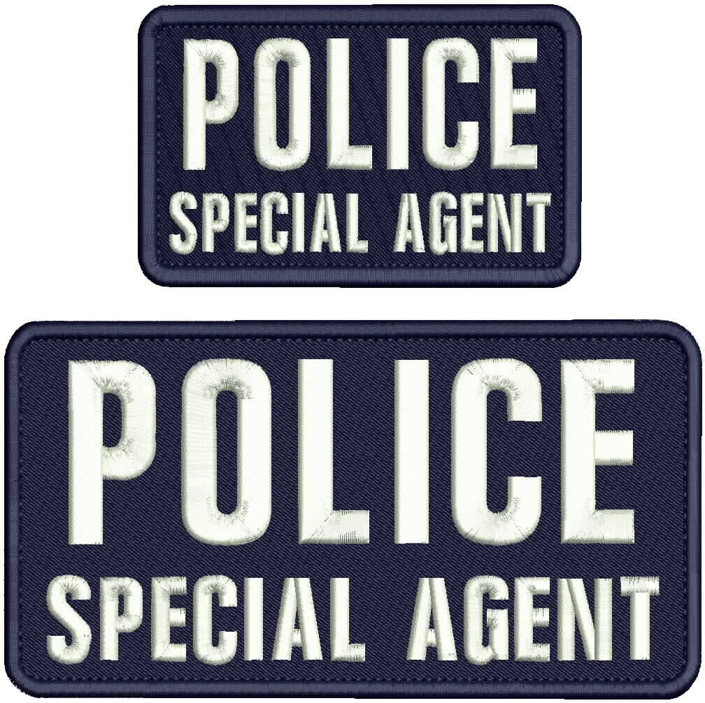 POLICE SPECIAL AGENT embroidery patches 4x8 and 3x6 hook on back  WHITE ON