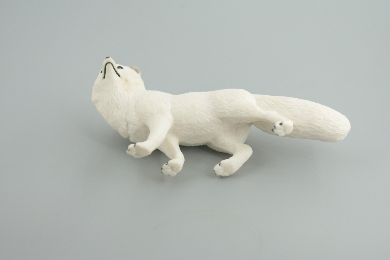 Arctic White Fox Toy, Snow Fox, Hand Painted Rubber Realistic Fox 5" CH855 BB198