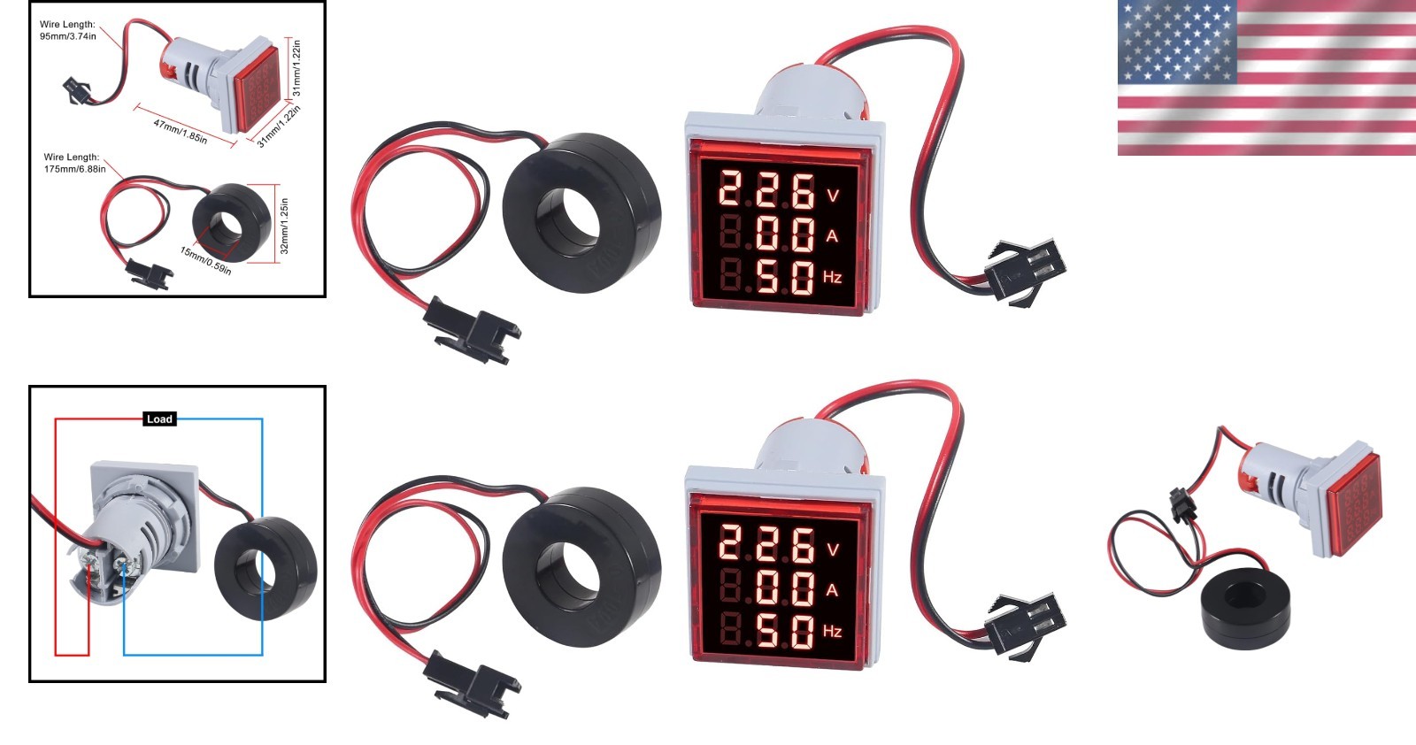 Set of 2 Digital Voltage Current Frequency Meters with 3-in-1 Functionality