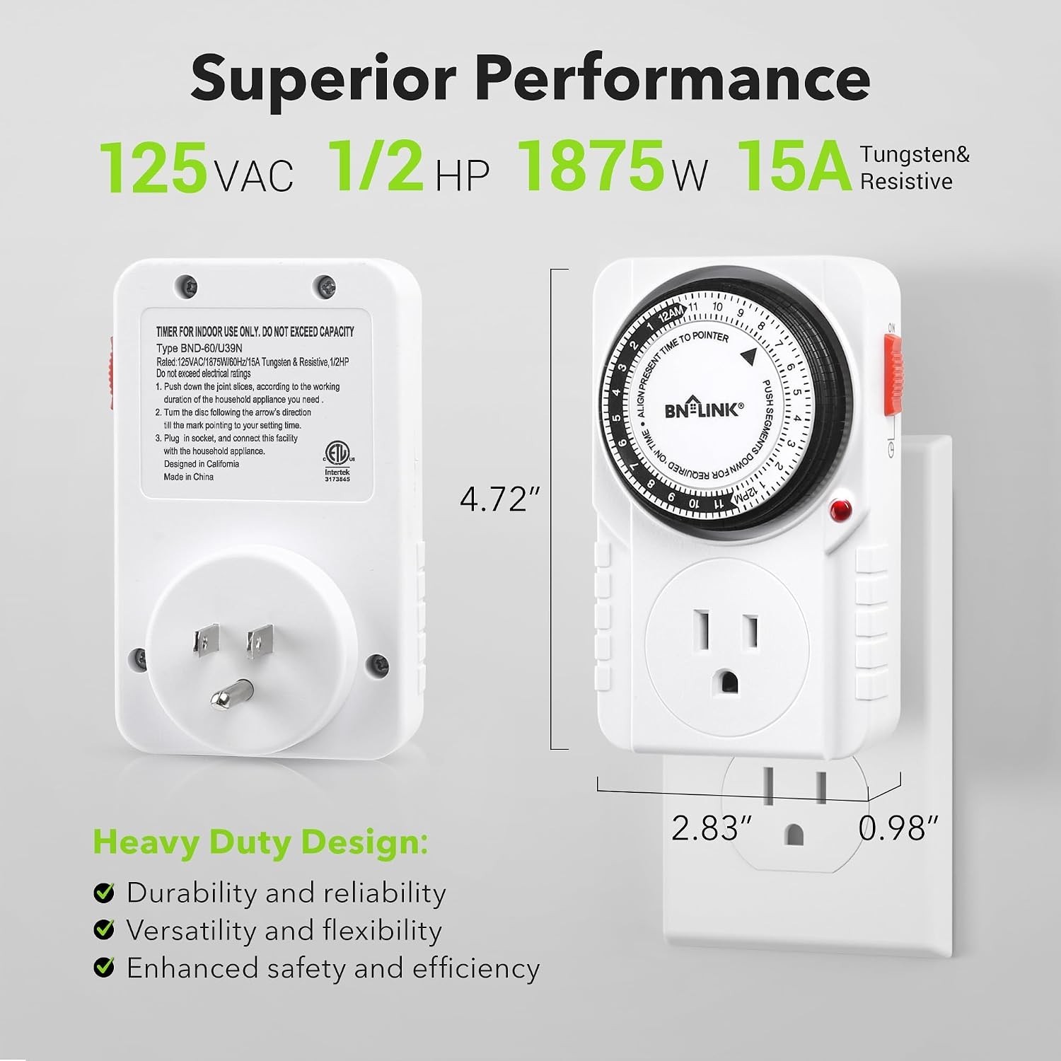 24-Hour Heavy Duty Mechanical Timer Outlet - Safe & User-Friendly Automation