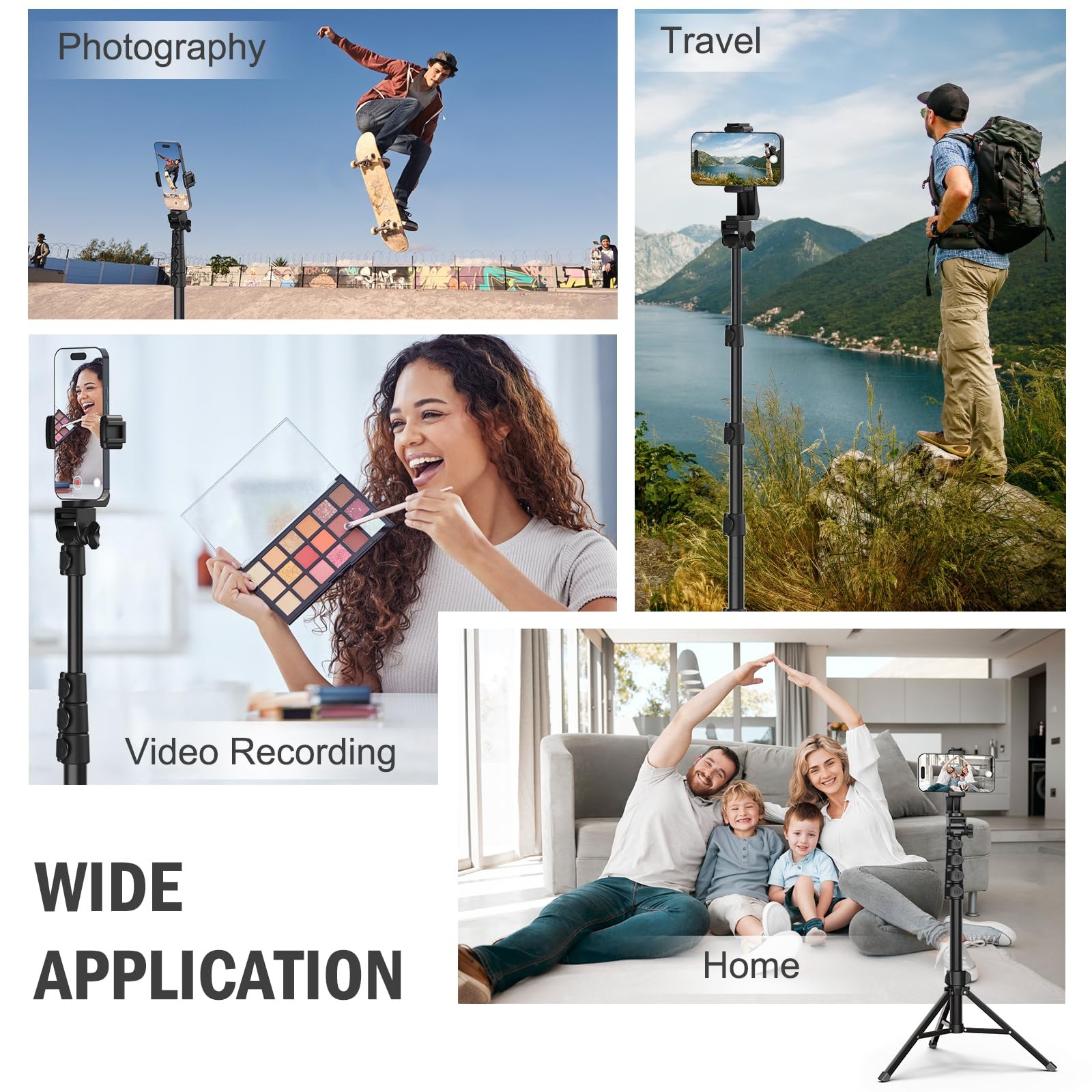 Liphisy 64” Tripod for Cell Phone & Camera, with 64 in, Black