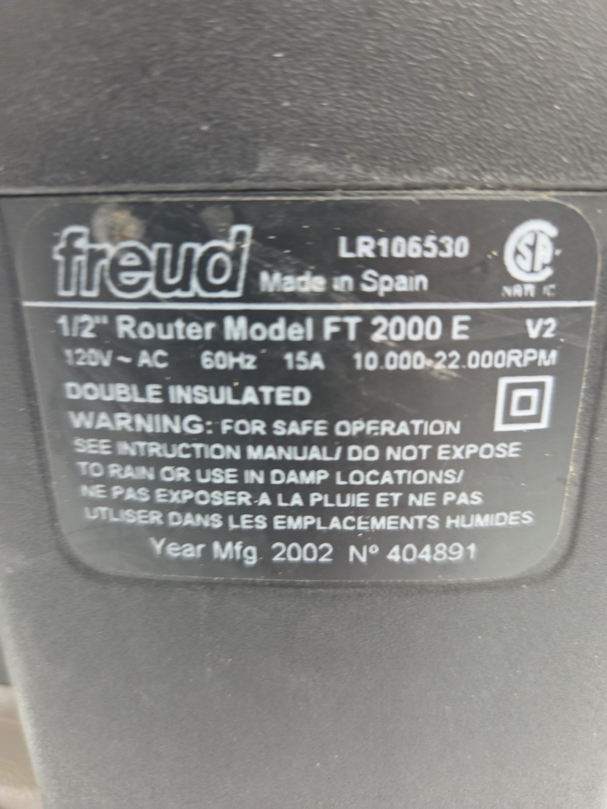 Freud Variable Speed Plunge Router Model FT-2000E tool professional Table Mount