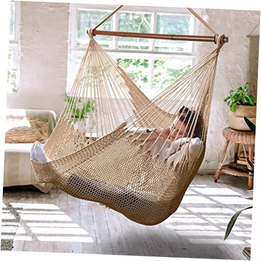 Upgraded Caribbean Hammock Chair with Detachable Metal Bar, Large Burlywood