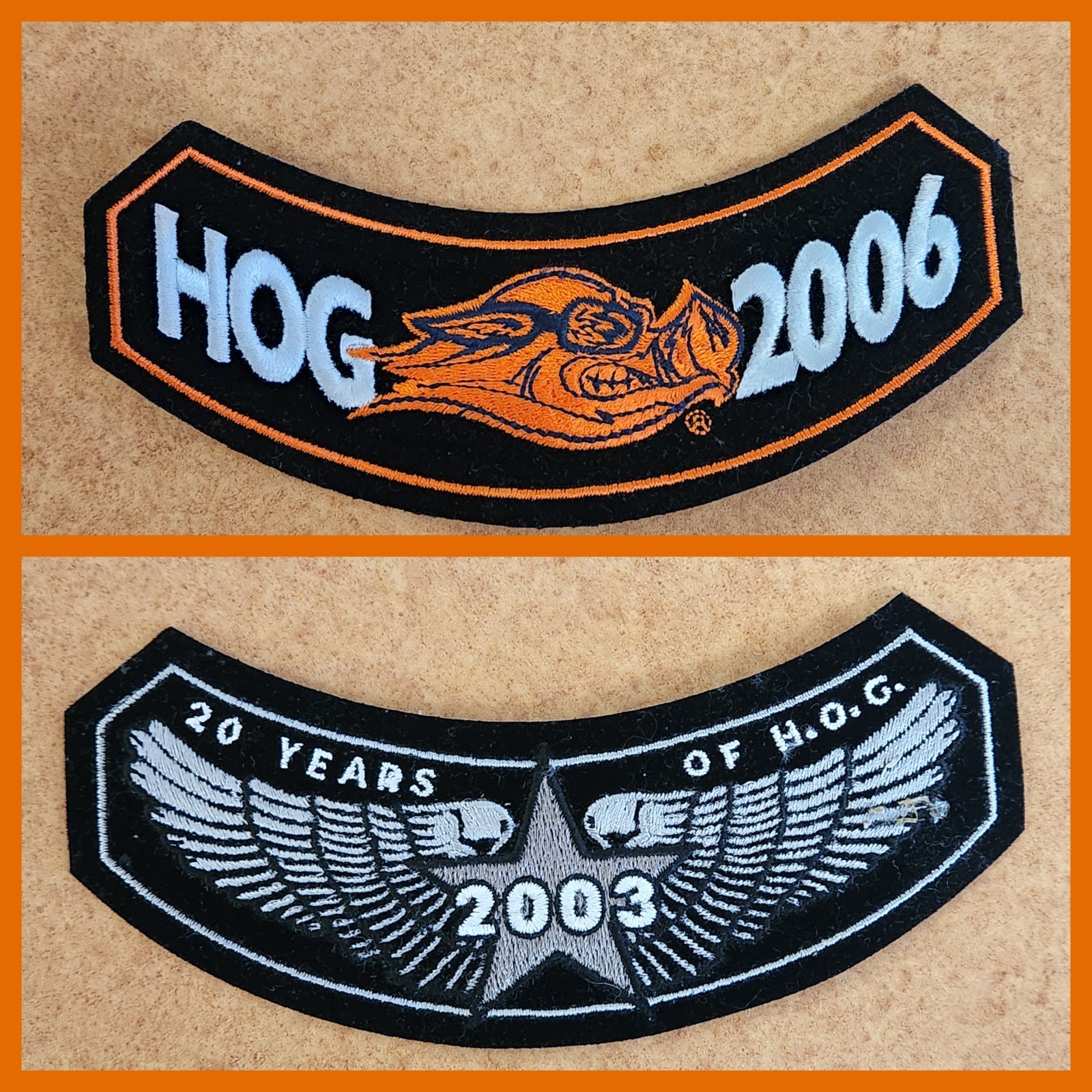 Harley-Davidson Harley Owners Group 2003 20 Years Of Hog Rocker Patch & Hog 2006