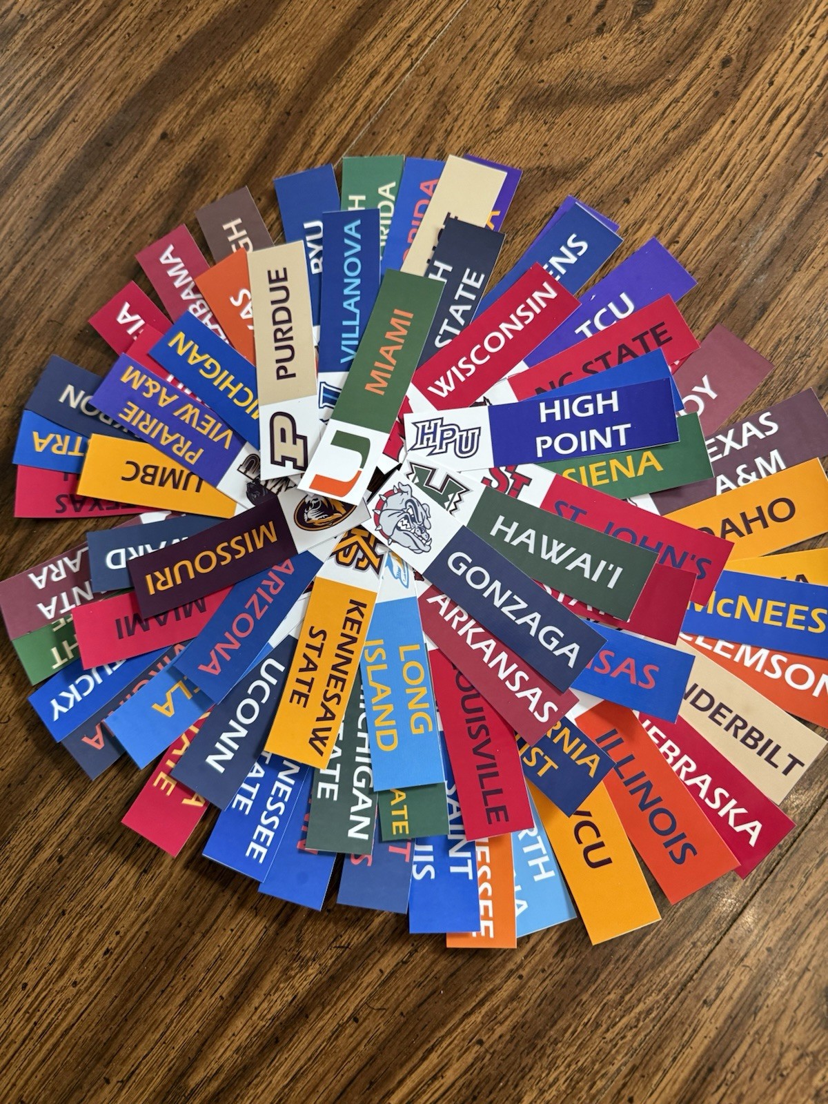 2026 Men’s NCAA March Madness Basketball Team Color Sticker Labels (1” x 4”)