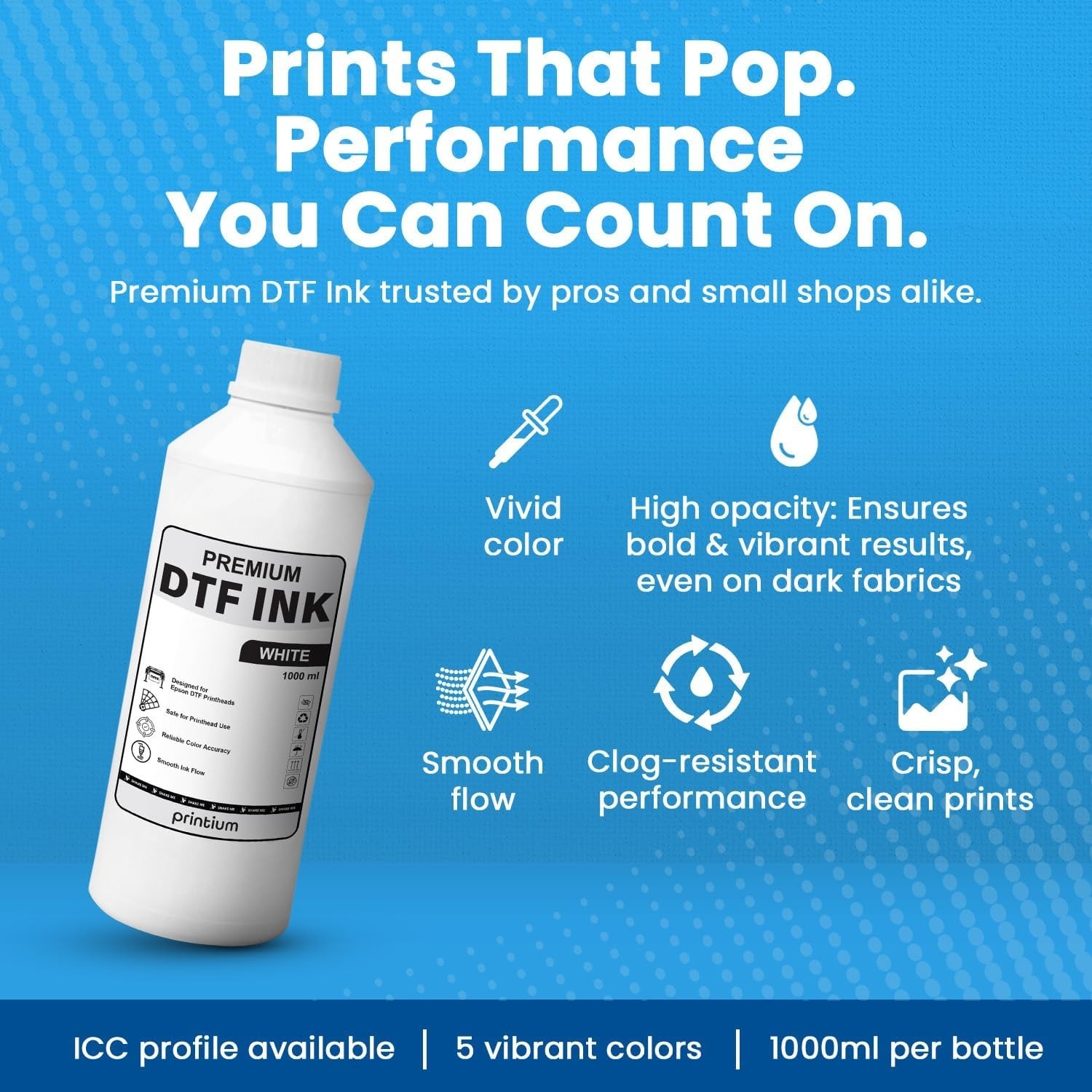White DTF Ink 1000ml | Compatible with Various Printheads
