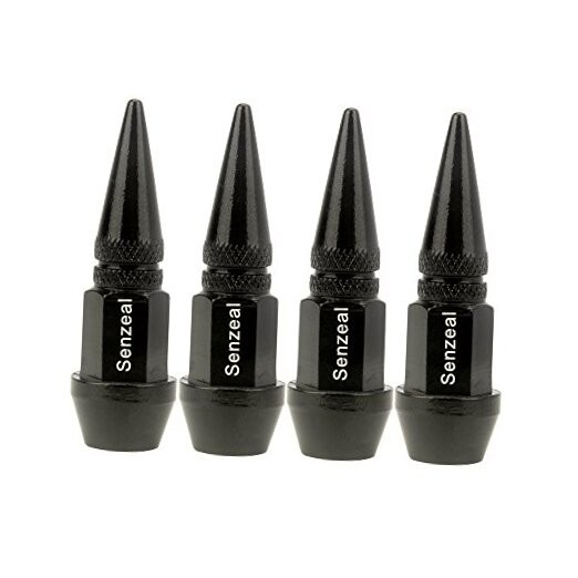 4X Long Impale Spike Style Polished Aluminum Tire Valve Stem Caps Black-46mm