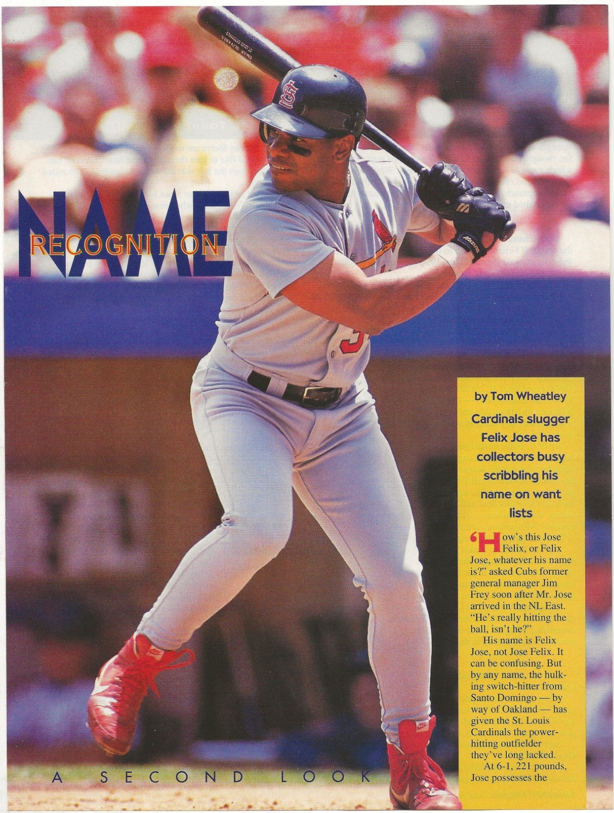 Vintage Article Page Felix Jose - OF - St. Louis Cardinals - Name Recognition