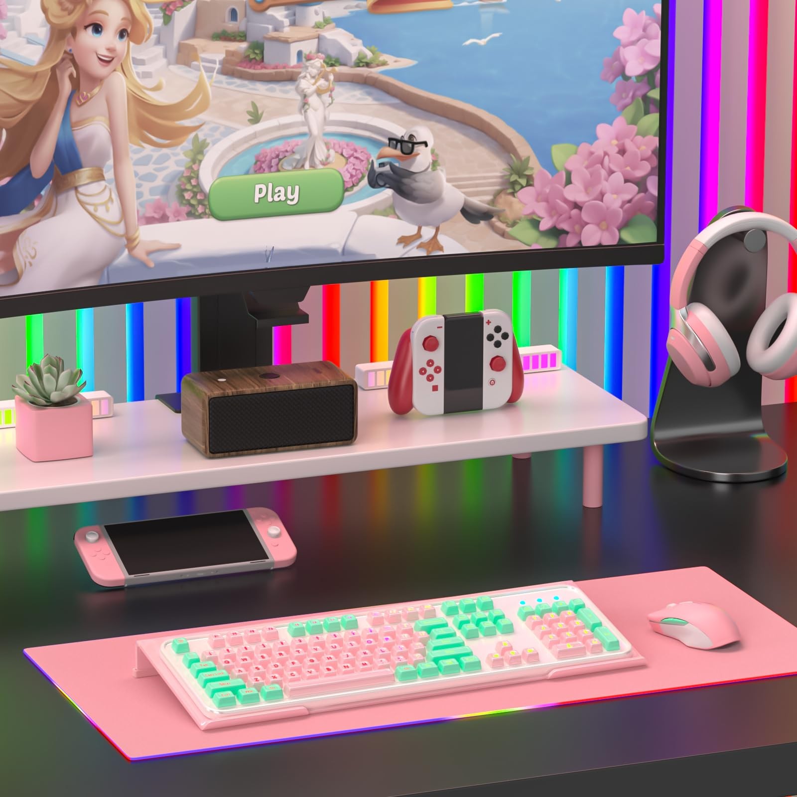 17 inch Pink Acrylic Ergonomic Computer Keyboard Stand Riser for Desk Tilted