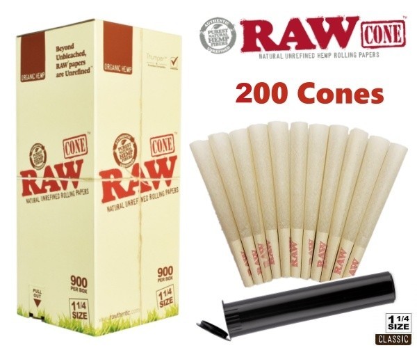 Authentic RAW Organic 1 1/4 Size Pre-Rolled Cones 200 Pack 🌟 Tube