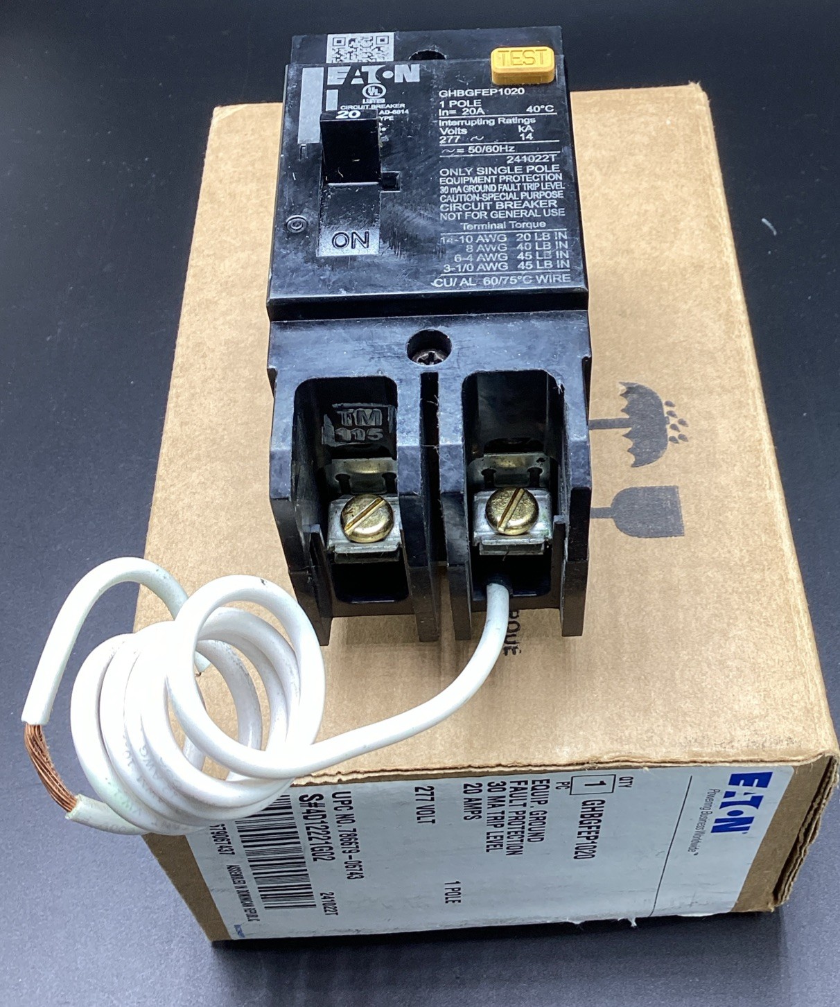 New Circuit Breaker Eaton GHBGFEP1020 20 Amp 1 Pole 277V Equipment Protection