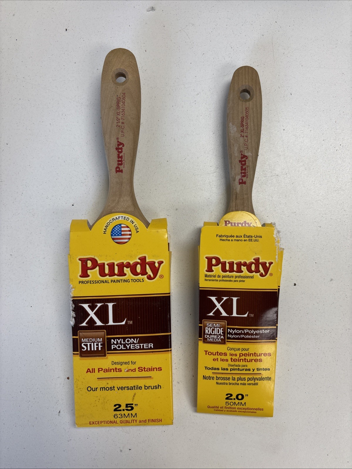 Set of 2 Purdy XL Glide Paint Stain Brush MED Stiff 2.5” and 2” FREE SHIPPING