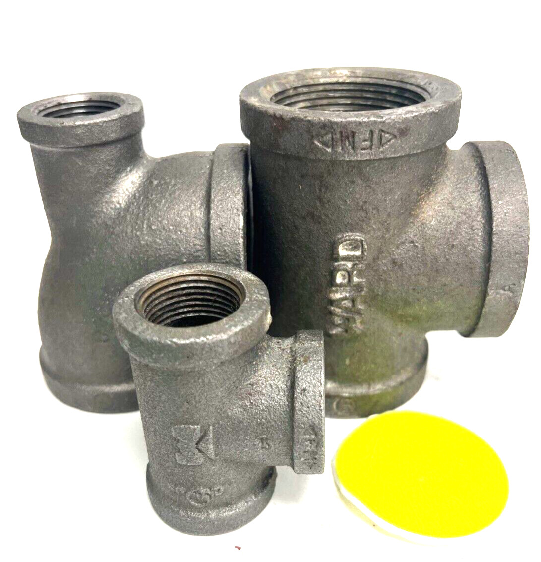 ASSORTED LOT MALLEABLE IRON PIPE FITTINGS LOT OF 3