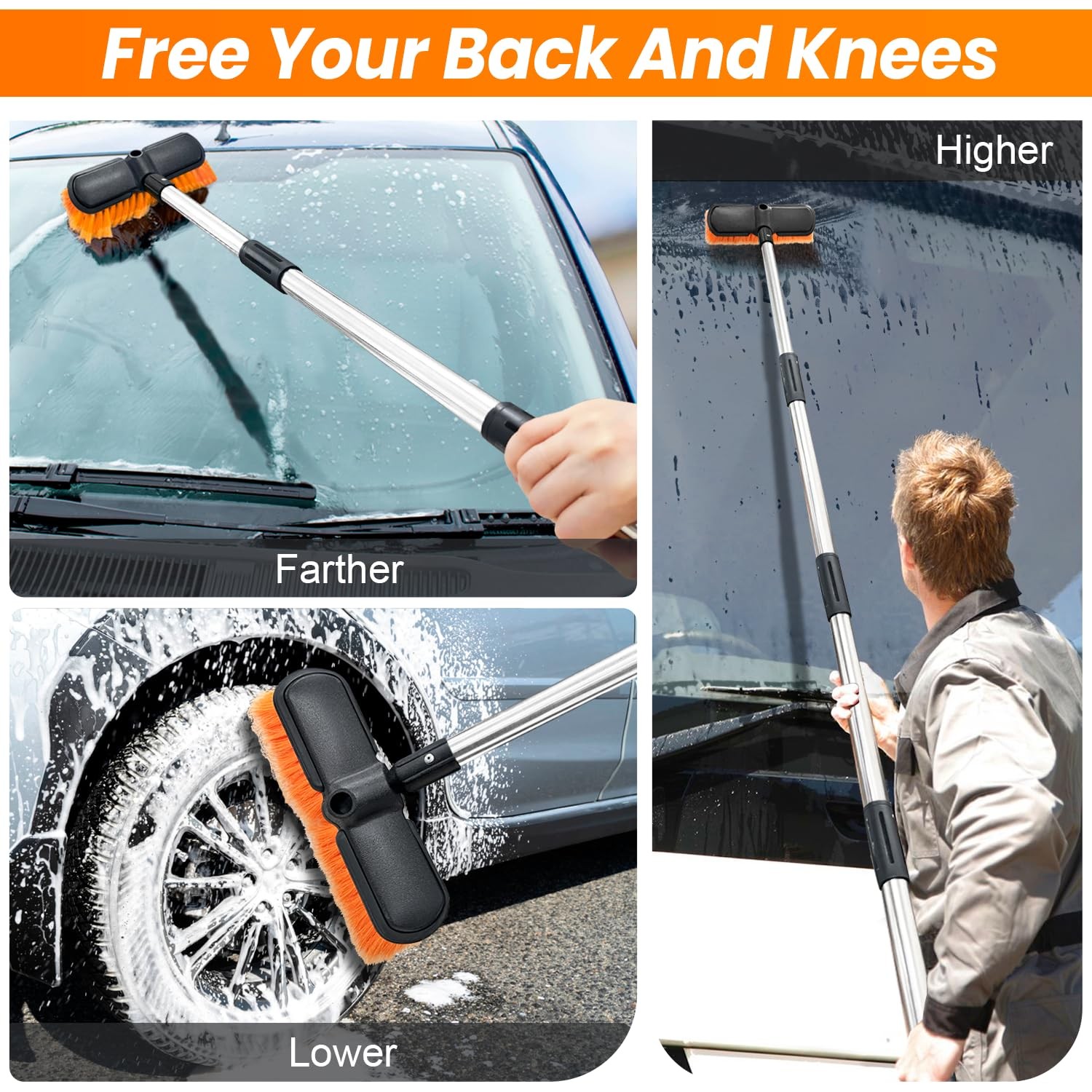 65" Car Wash Brush with Extension Pole, Car Wash 10” Dip Soft Brush, No Scratch