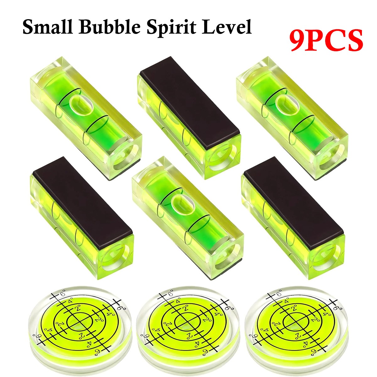 9Pcs Small Bubble Spirit Level, Mini Magnetic Square Bubble Levels, Circular Sp