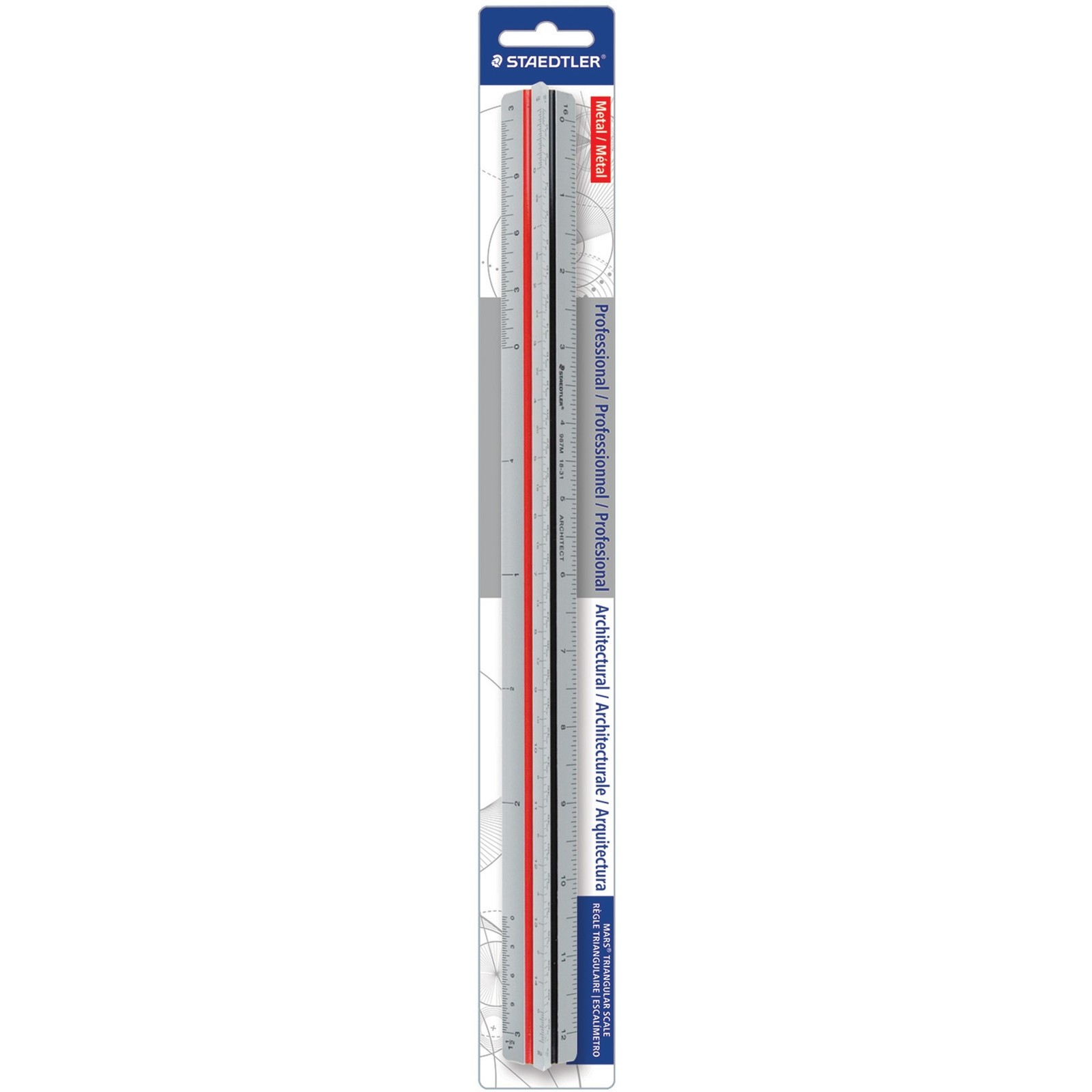 Staedtler 987M1831BK Architect Triangular Scale 12" Aluminum Silver
