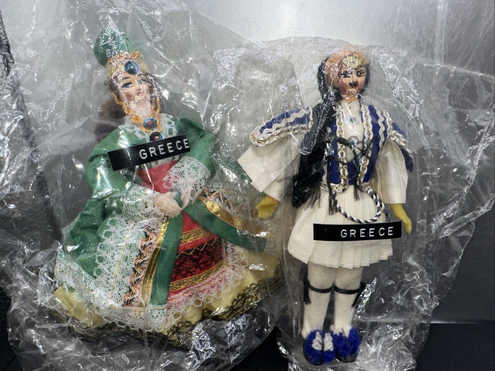 Vintage Greek Couple Travel Dolls - Man & Woman, 7” Tall, In Bags