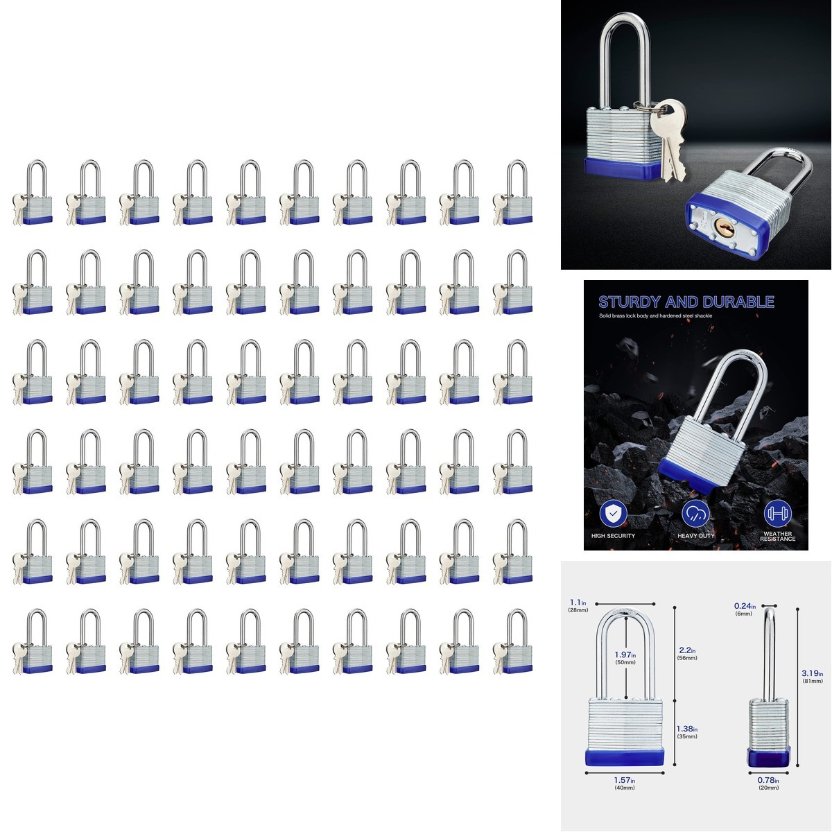 Aosrum Lock Outdoor Padlocks Laminated Keyed Padlock 1-9/16 In Wide Body