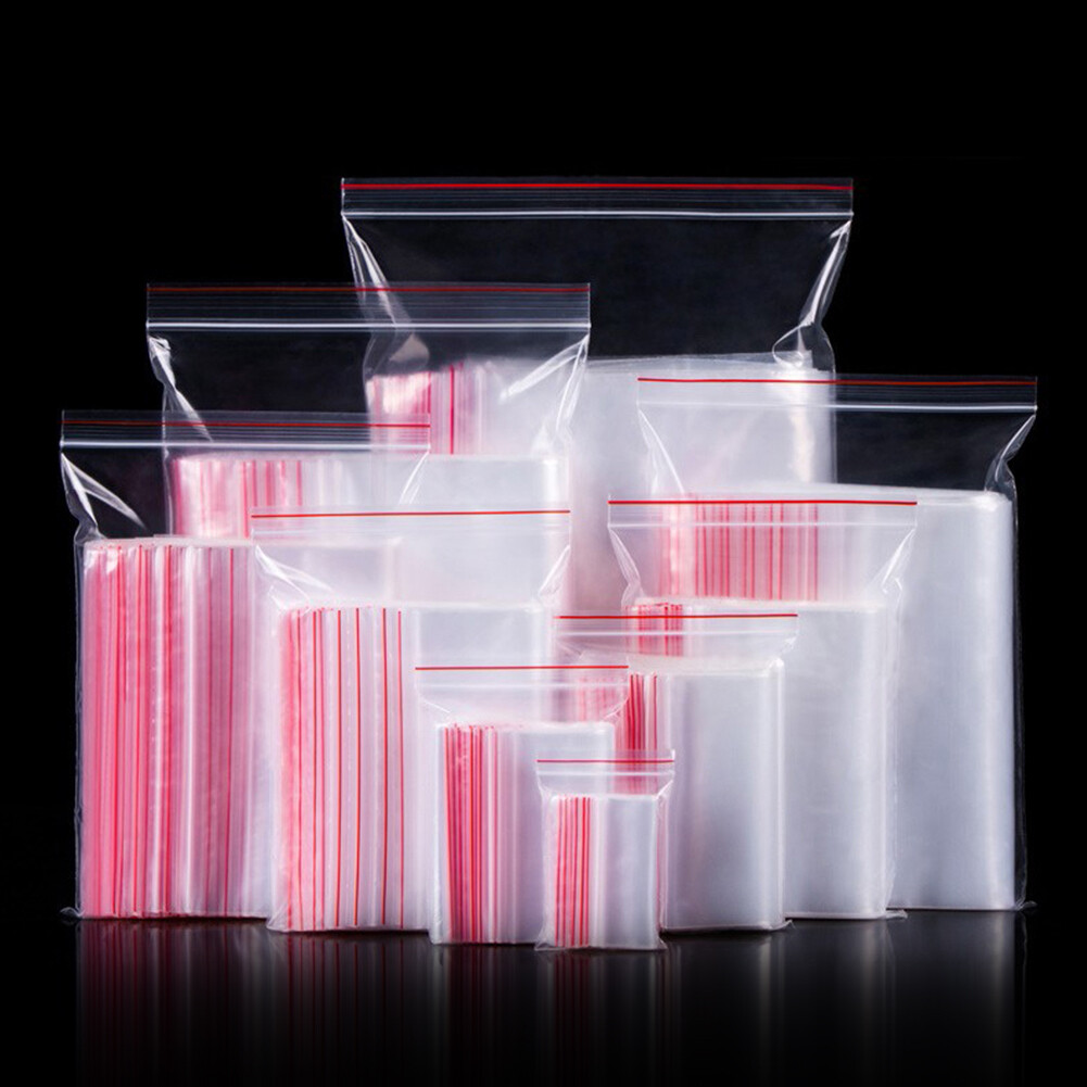 100PCS PLASTIC RESEALABLE GRIP SEAL ZIP LOCK BAGS CLEAR 8X12 10X15 13X19 16X24CM