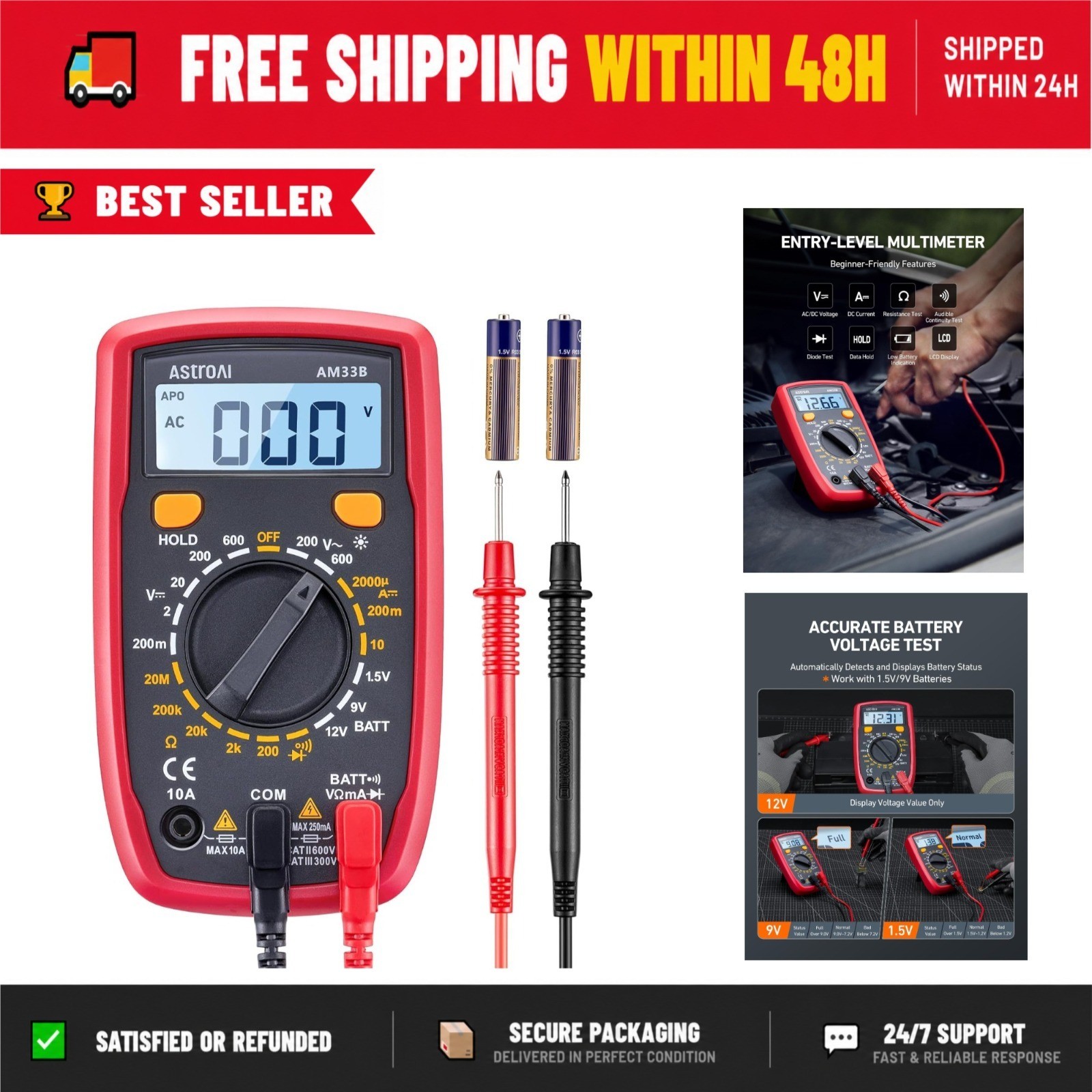 AstroAI Digital Multimeter 2000 Counts AC/DC Voltage Tester
