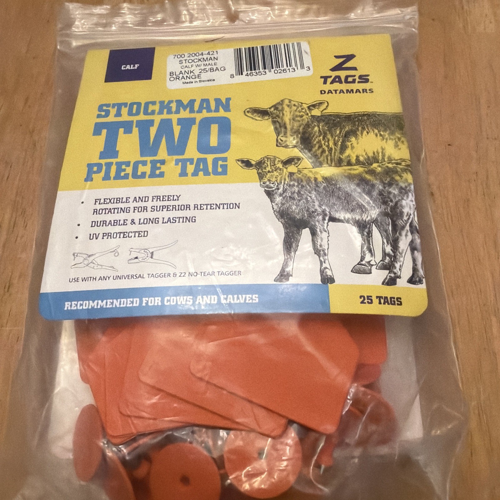 (QTY 25) Stockman 700 2004-421 Two-Piece Tag Calf Blank Orange Z-Tags Flexible
