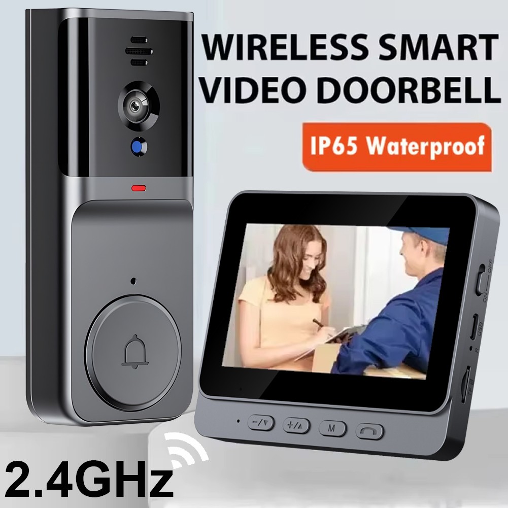 Wireless Intercom Doorbell HD Night Vision 4.3in lPS Screen Visual Camera