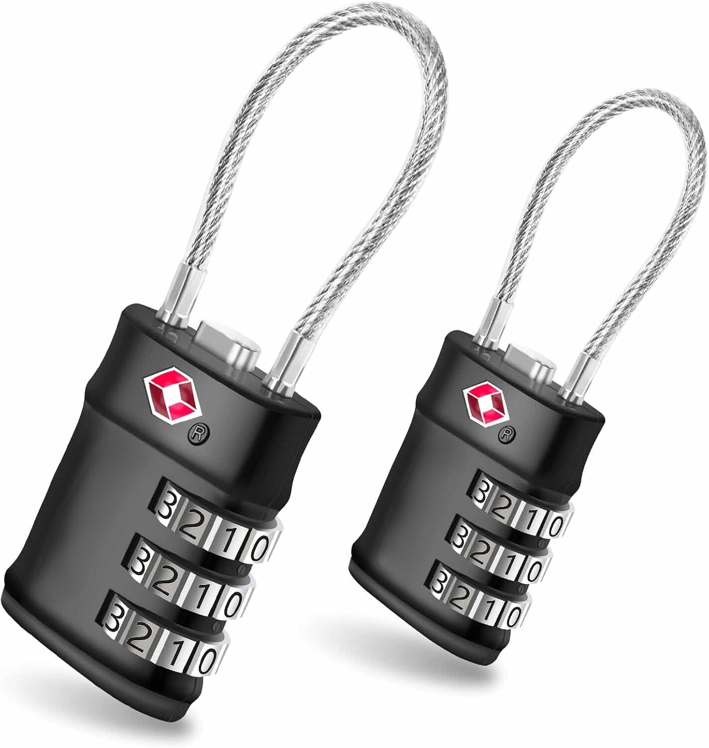 2 Pack TSA Approved Luggage Locks, Combination Travel Cable Lock