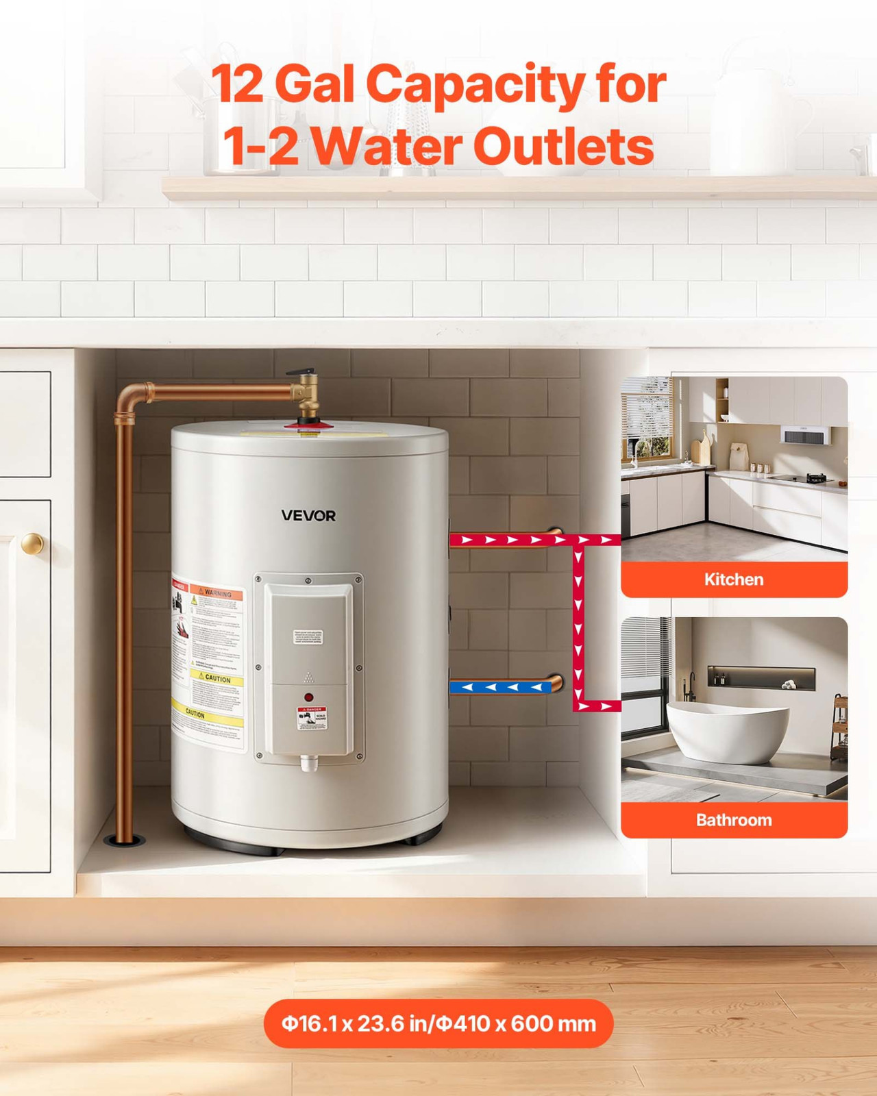 VEVOR 12 Gal Electric Point of Use Water Heater 1600W 120V w/ LED Display
