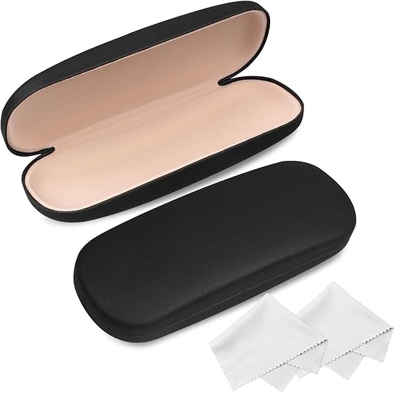 2 Pack Hard Shell Glasses Case with Cleaning Cloth Fits Most Eyeglasses