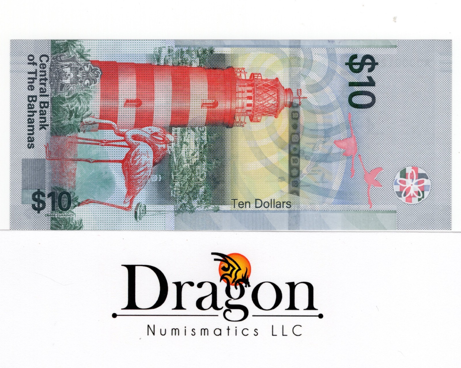 Bahamas, 10 Dollars 2022 series. CRISP Evolution bill note LOW SERIAL #129 UNC