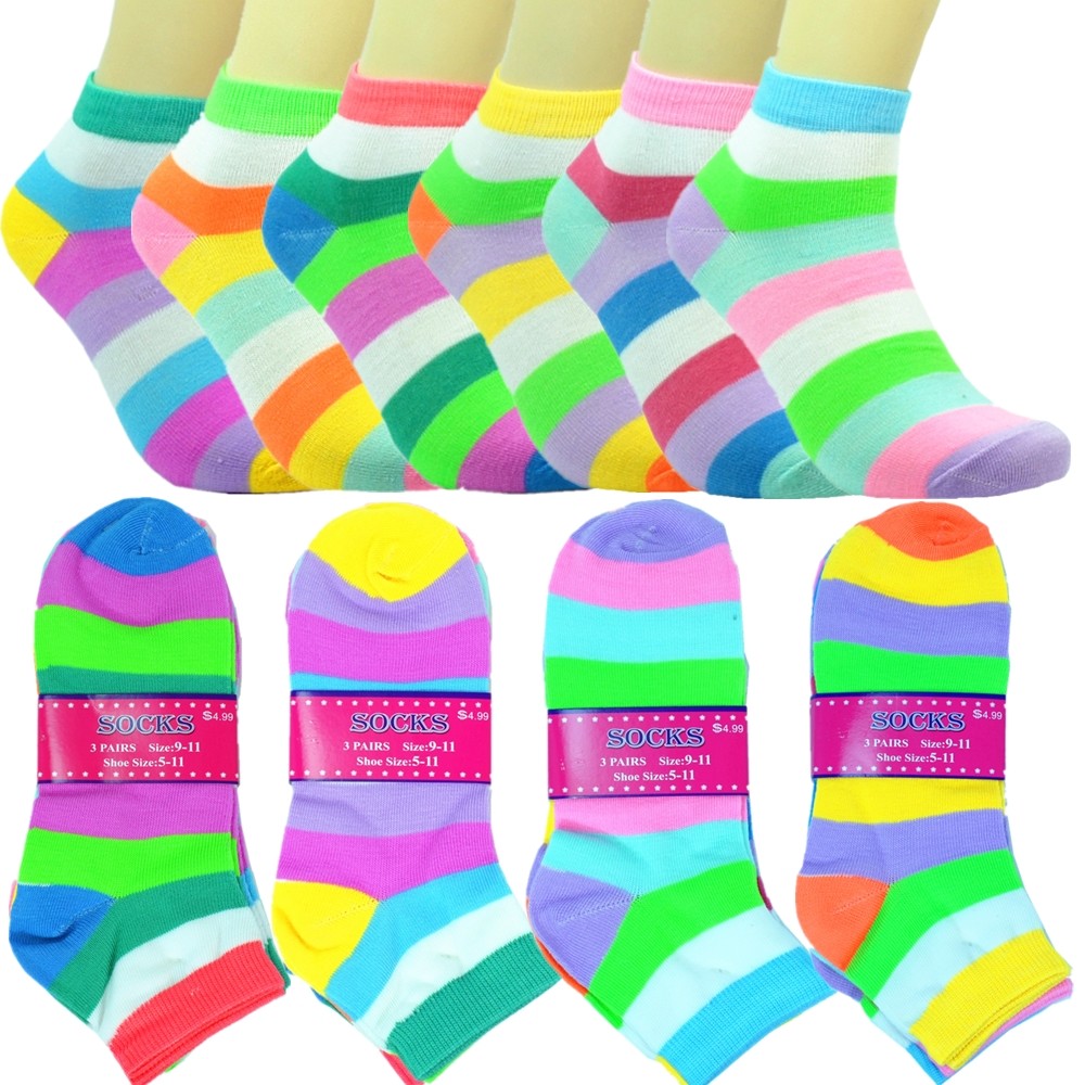 6-12 Pairs New Fashion Cotton Women Ankle Low Cut School Casual Socks 9-11 rainb