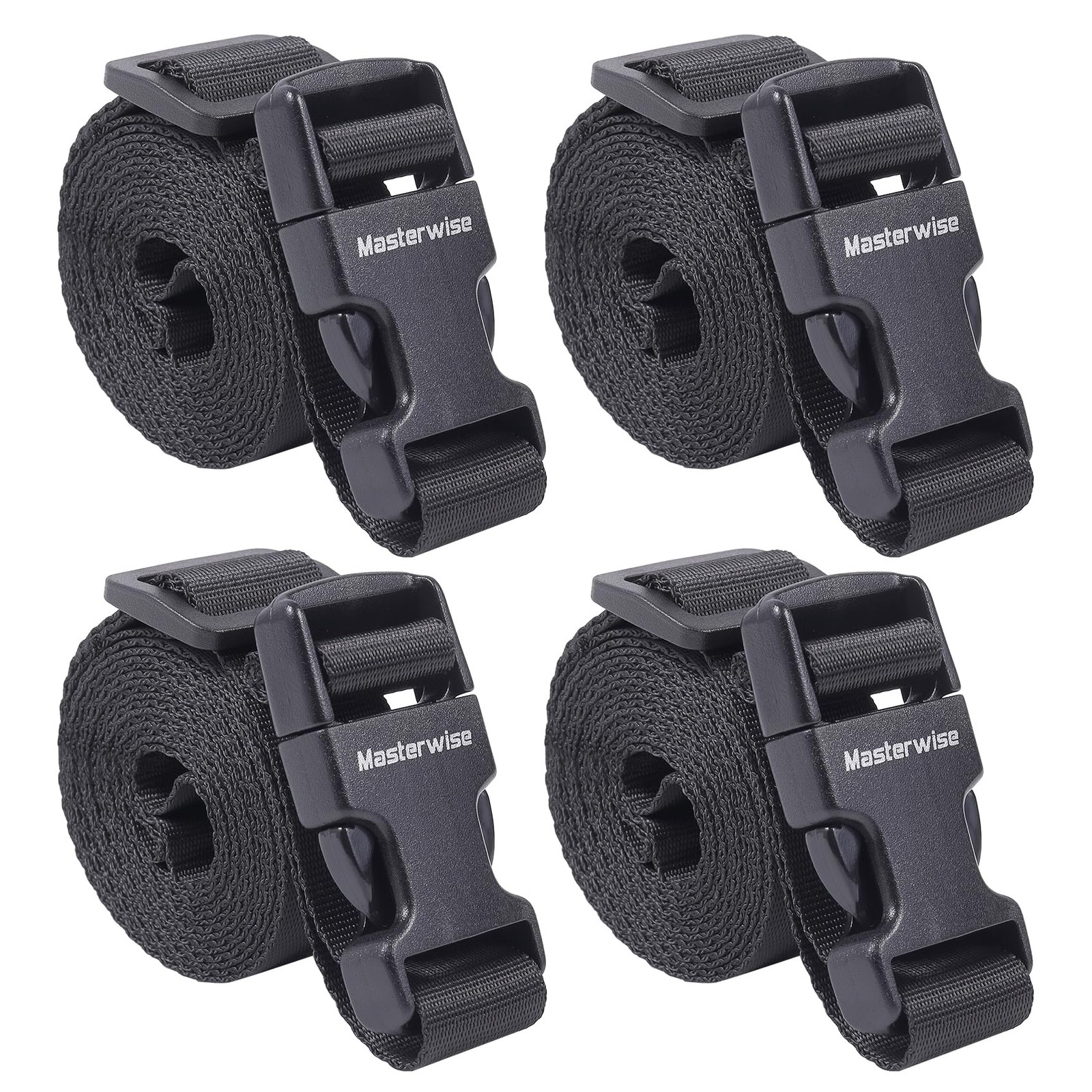 Masterwise Buckle Straps with Clips, Adjustable Nylon 6’x1", Black