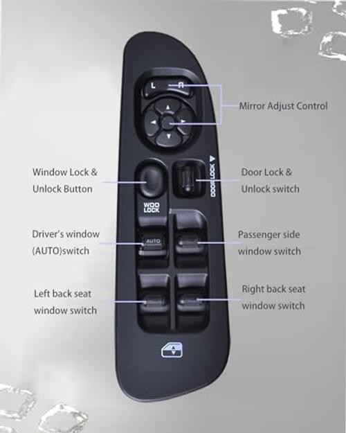 Driver Side Power Window Master Switch with Driver & Passenger Side Bezel Black