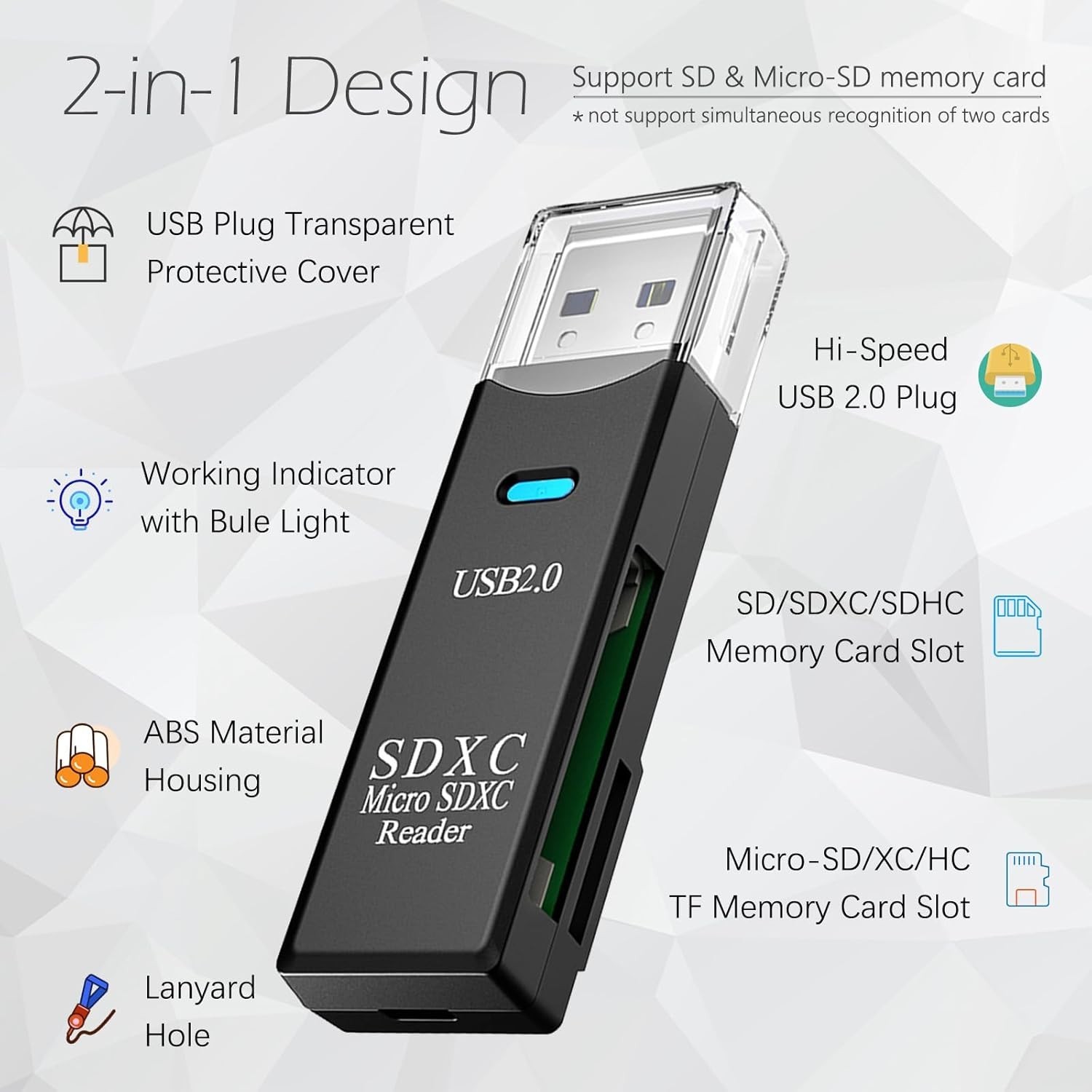 Compact 3-Pack USB Card Reader with Dual Slots for SD & Micro SD Transfer