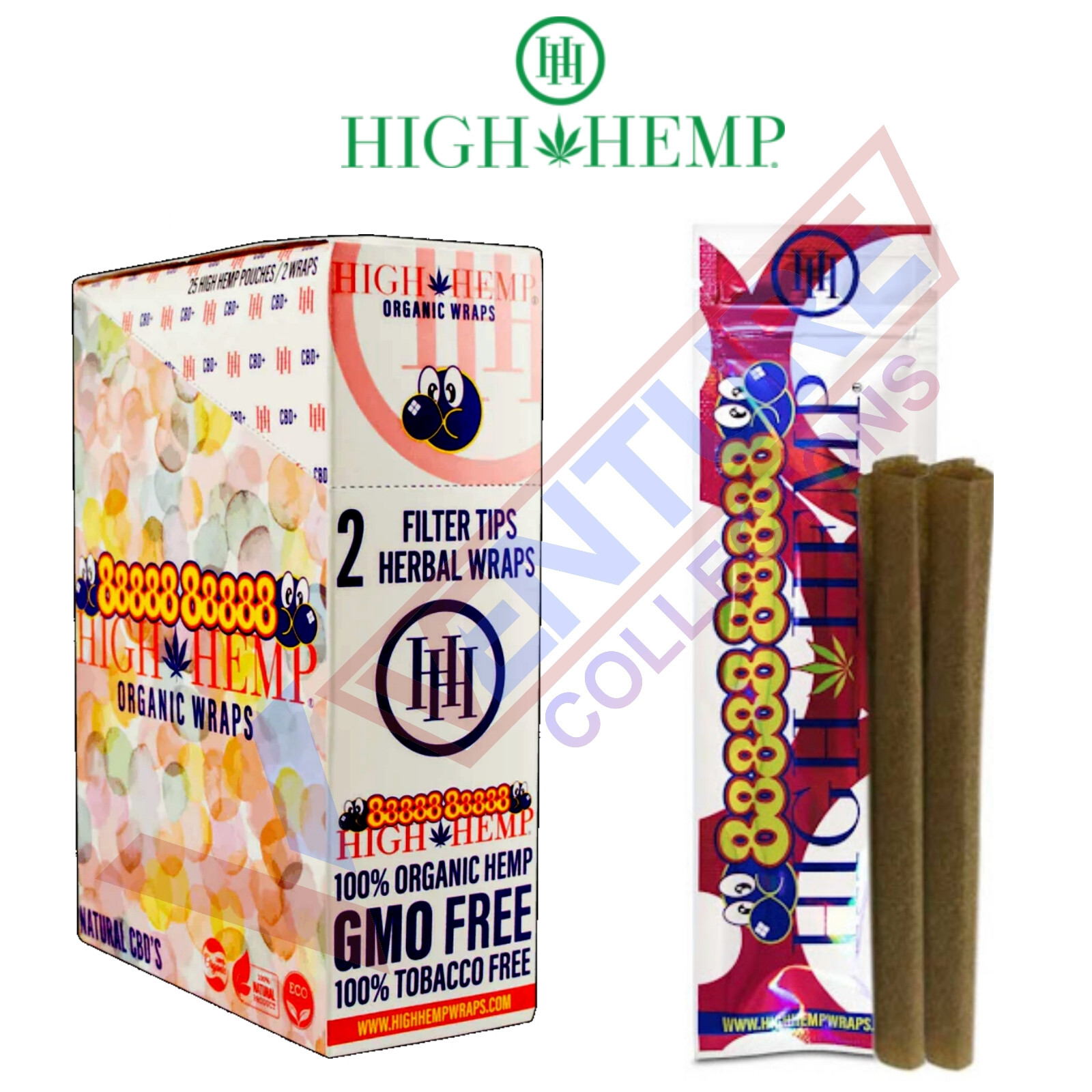 High H. 50 Organic Wrap Rolling Paper Vegan 88888 (GUM) Full Box 25 Pouch of 2CT
