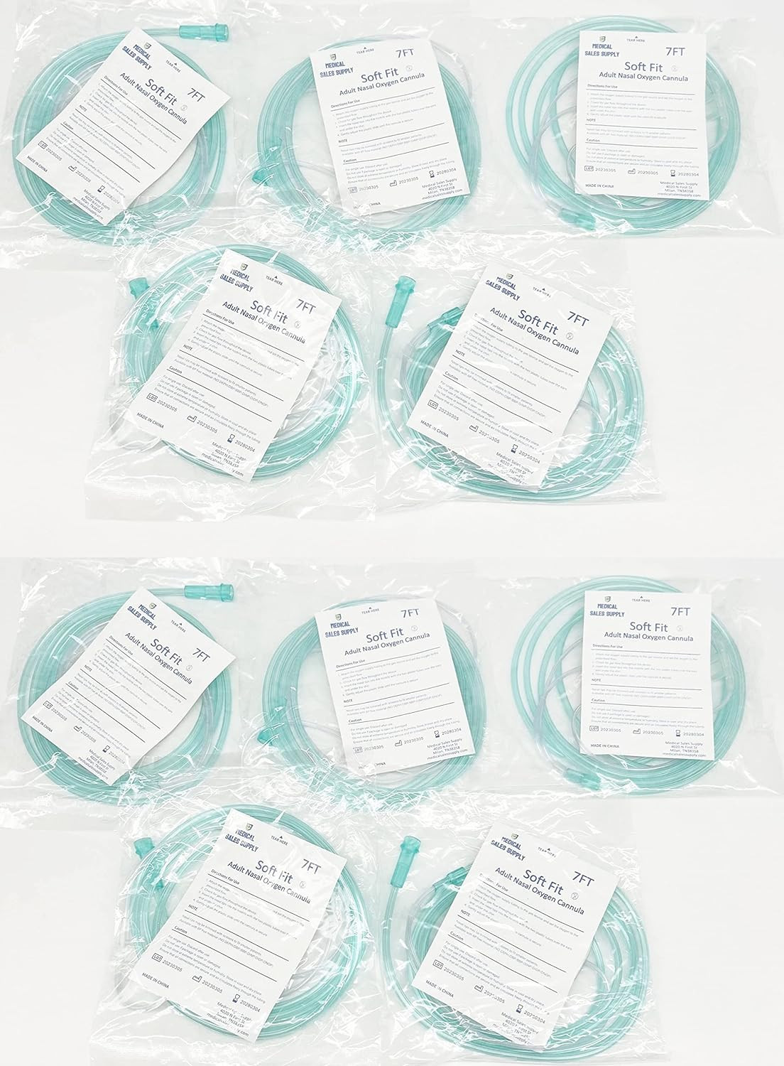 10PK 7 FEET LONG OXYGEN TUBING Soft Touch Cushion Tip Green KINK RESISTANT